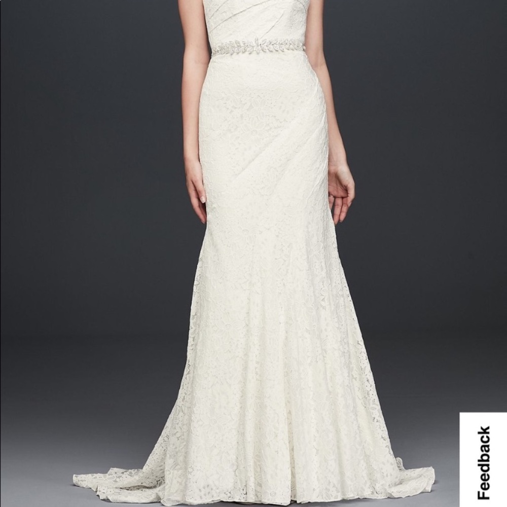 Galina Strapless Floral Crochet Lace Seamed Wedding Dress. Ivory. Size 4.